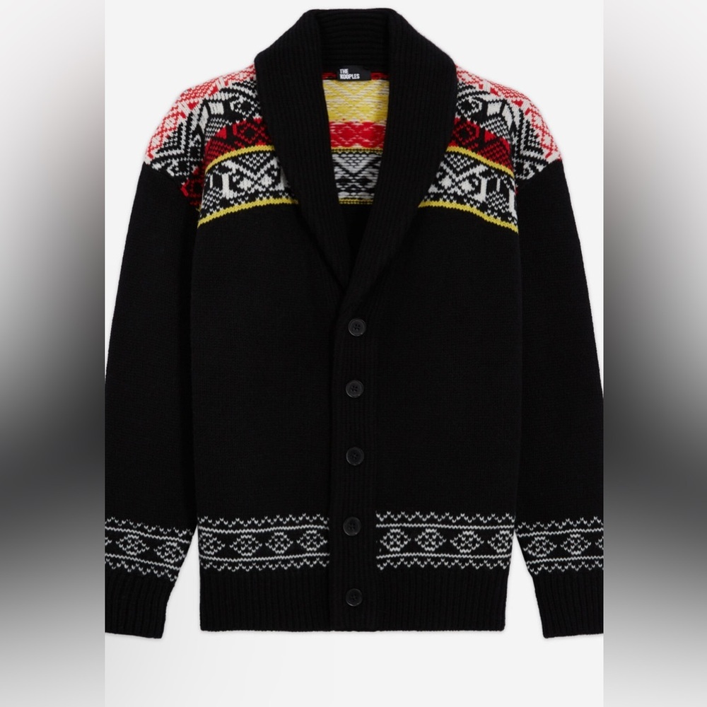 The Kooples -Black Cardigan with Colorful Pattern - Unisex